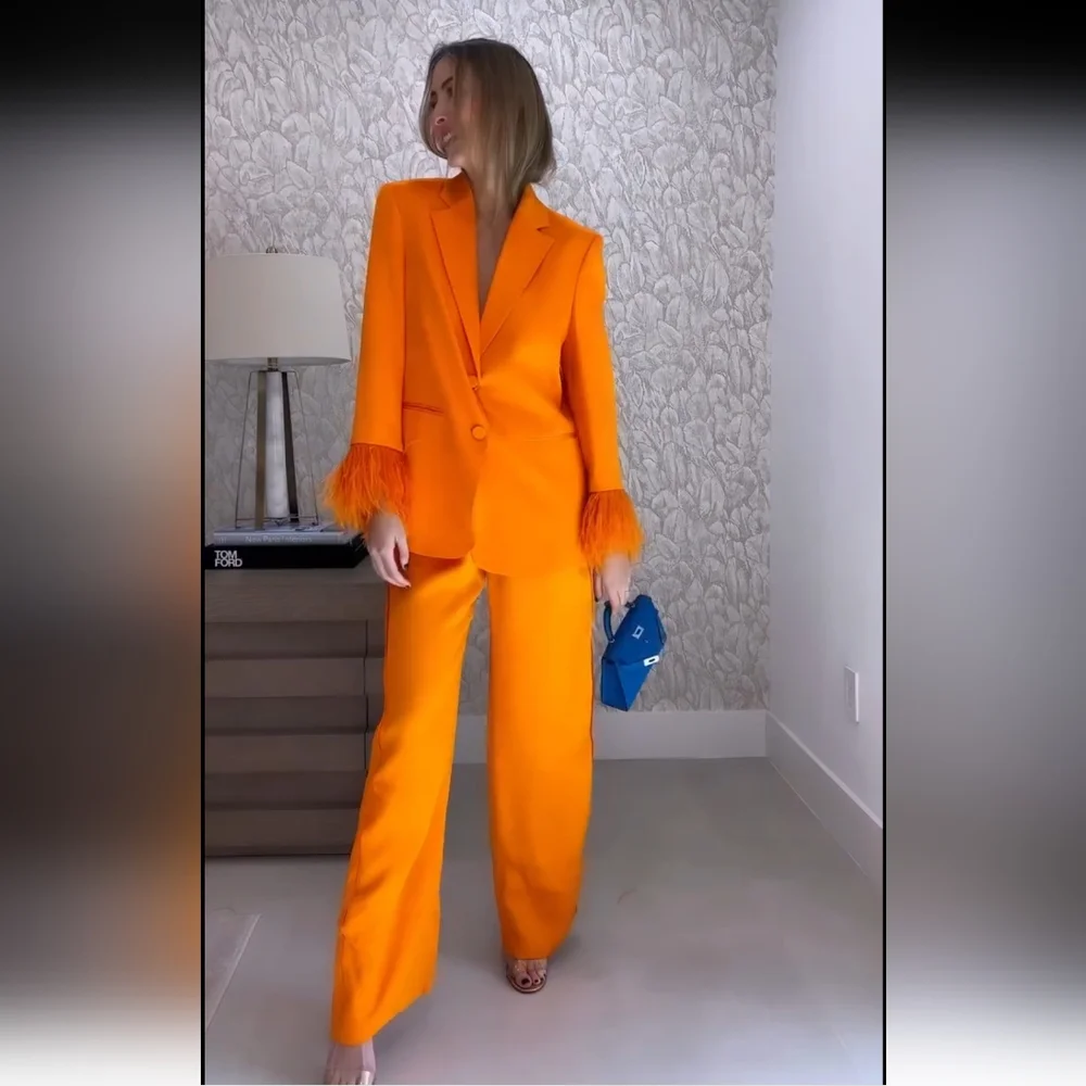 ZARA Set 2pc Blazer and Pants Feather Orange Size M
